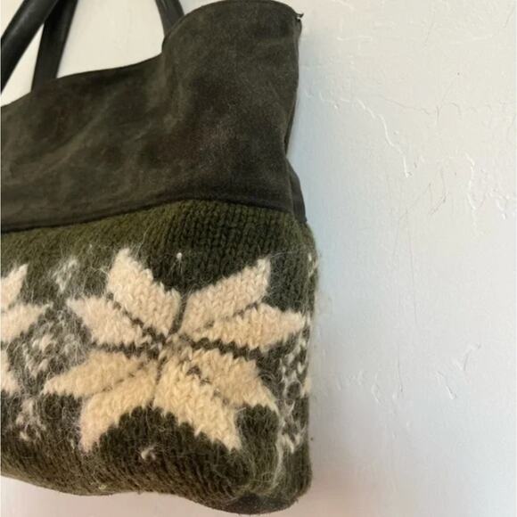 RARE Vintage‎ Saks Fifth Avenue Italy Suede Leather Wool Green Apres Ski Resort - Picture 14 of 16